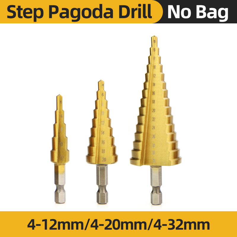 Titanium HSS Step Drill Bit Set for Metal Wood Plastic, Conical Stepped Power Tool Bits Kit