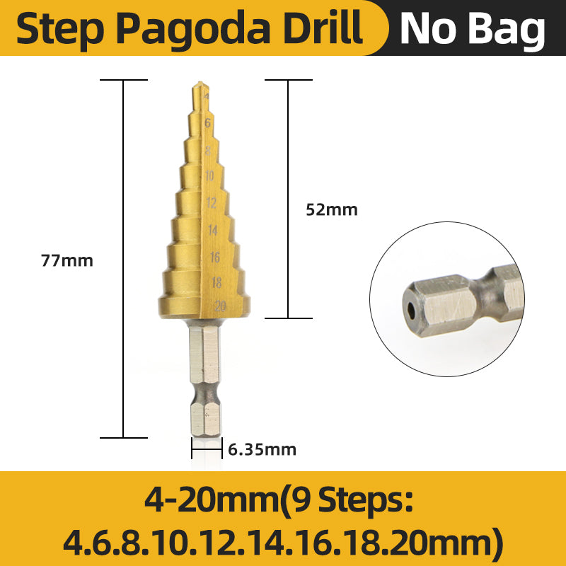 Titanium HSS Step Drill Bit Set for Metal Wood Plastic, Conical Stepped Power Tool Bits Kit