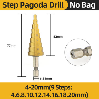 Titanium HSS Step Drill Bit Set for Metal Wood Plastic, Conical Stepped Power Tool Bits Kit