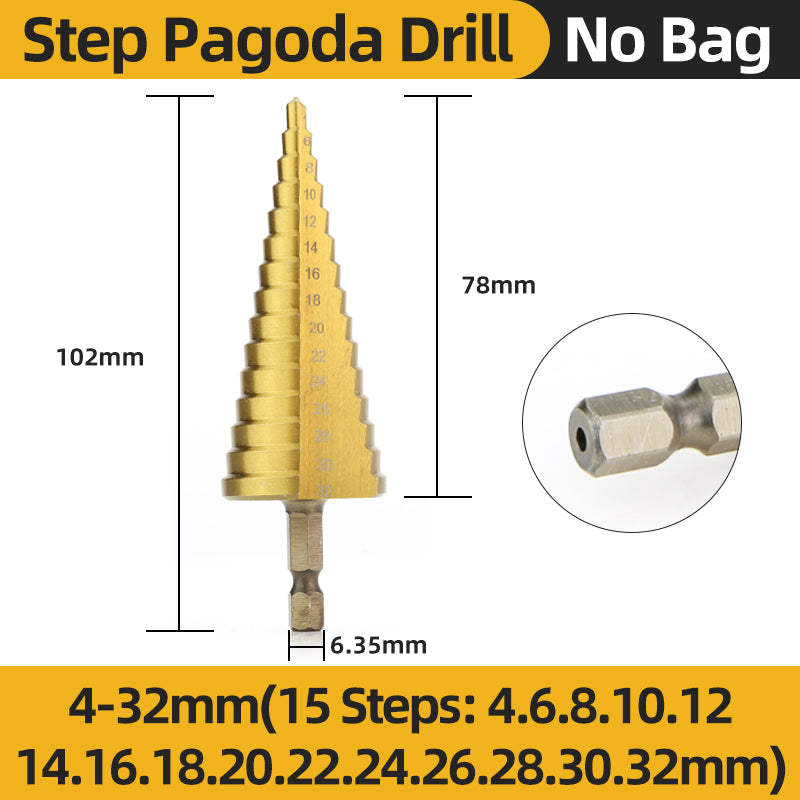 Titanium HSS Step Drill Bit Set for Metal Wood Plastic, Conical Stepped Power Tool Bits Kit