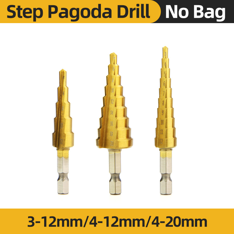 Titanium HSS Step Drill Bit Set for Metal Wood Plastic, Conical Stepped Power Tool Bits Kit