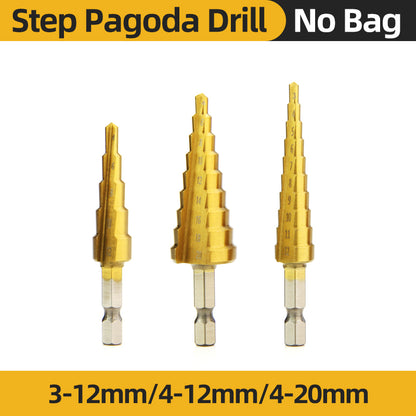 Titanium HSS Step Drill Bit Set for Metal Wood Plastic, Conical Stepped Power Tool Bits Kit