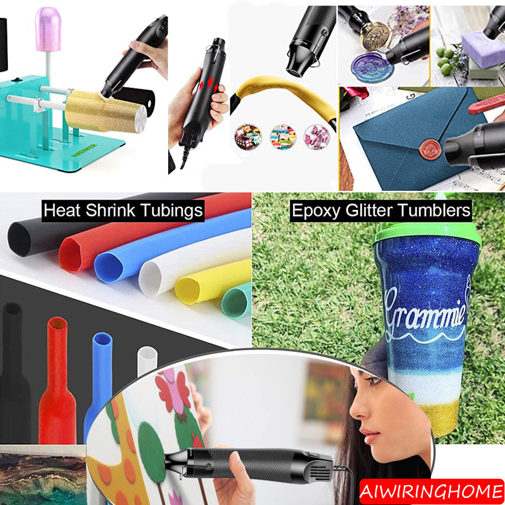 Handheld Mini Heat Gun Hot Air Tool with Heat Shrink Butt, Electrical Embossing Gun for Crafts, PVC Tubing, DIY Shrink