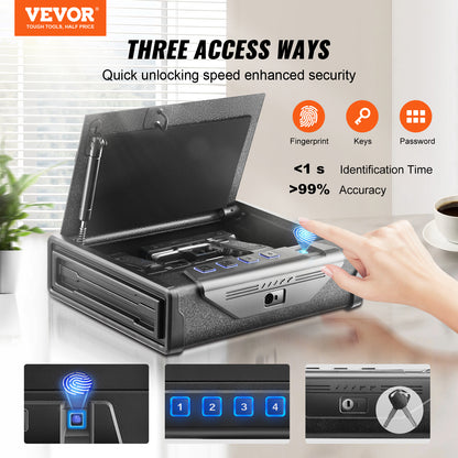 Advanced Biometric Q235 Steel Pistol Safe with 3-Way Quick Access & LED Illumination