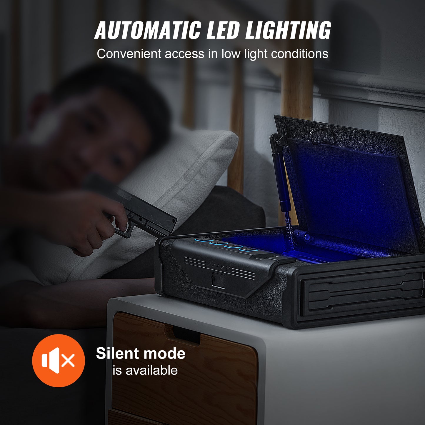 Advanced Biometric Q235 Steel Pistol Safe with 3-Way Quick Access & LED Illumination