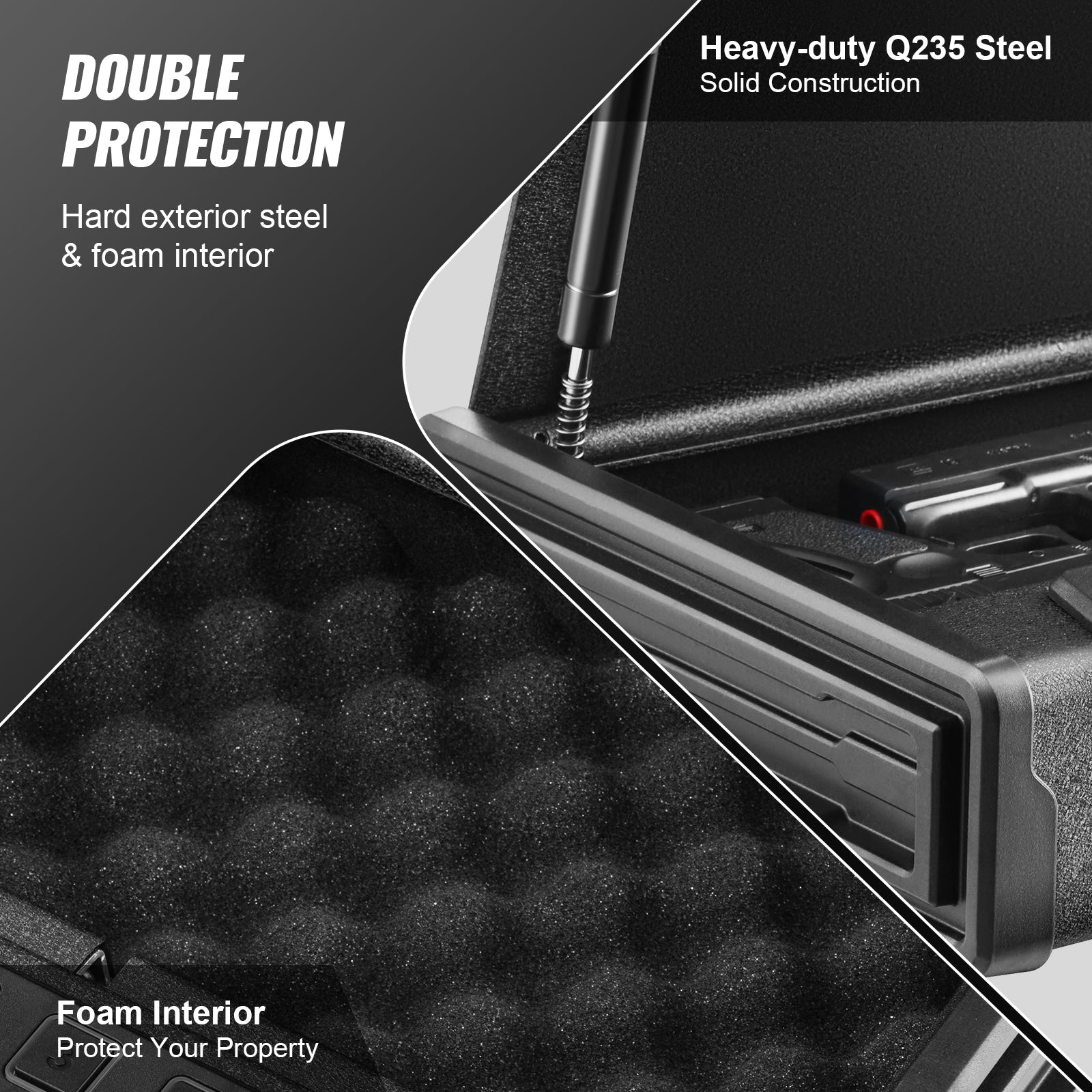 Advanced Biometric Q235 Steel Pistol Safe with 3-Way Quick Access & LED Illumination