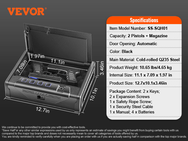 Advanced Biometric Q235 Steel Pistol Safe with 3-Way Quick Access & LED Illumination
