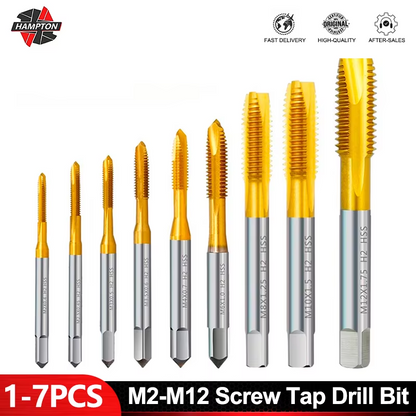 HSS Titanium Coated Metric Thread Tap Drill Bit Set, Straight Flute Hand Tapping Tools for Metalworking & DIY Use