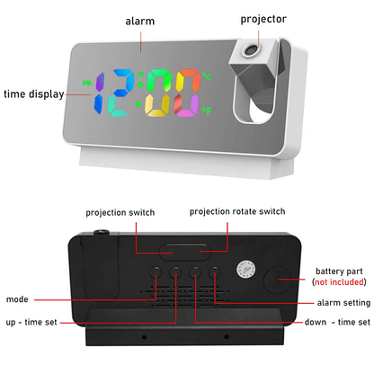 180 Degree Projection LED Alarm Clock With USB Charging And Ceiling Display 5