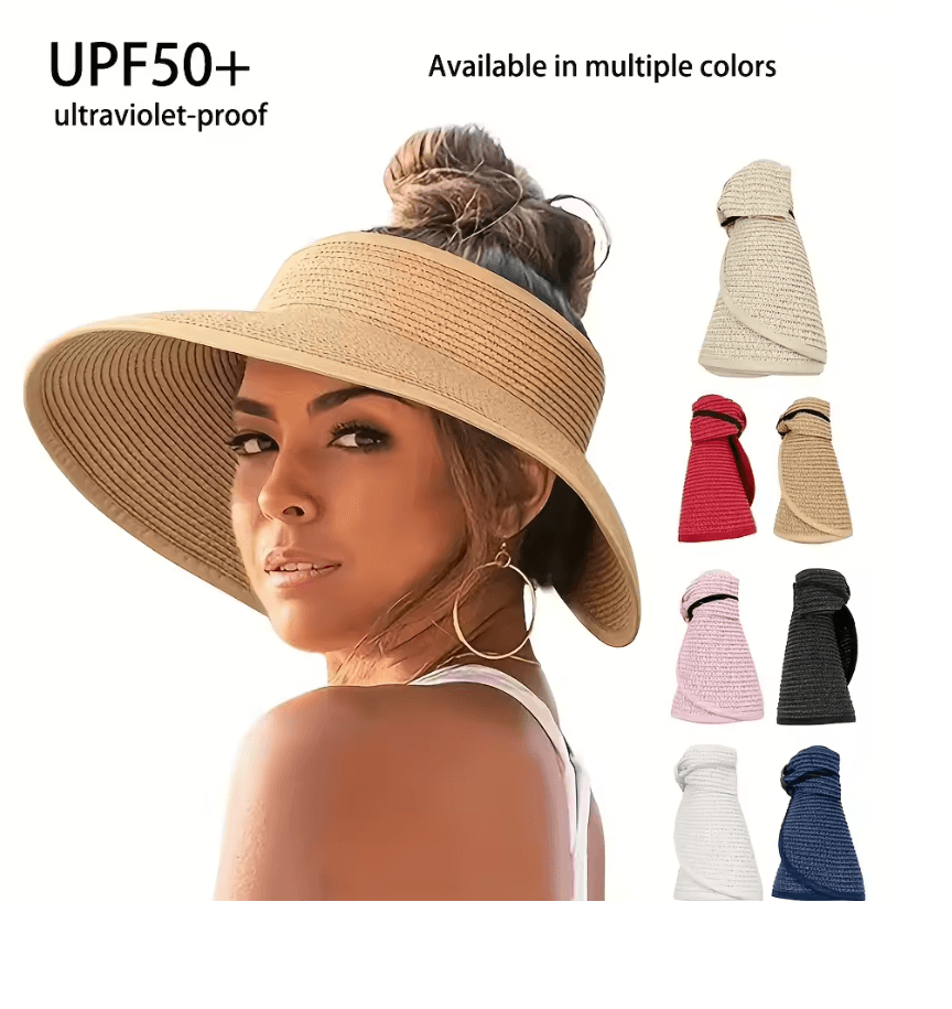 BreezeFold Wide Brim Foldable Straw Visor with UV Protection