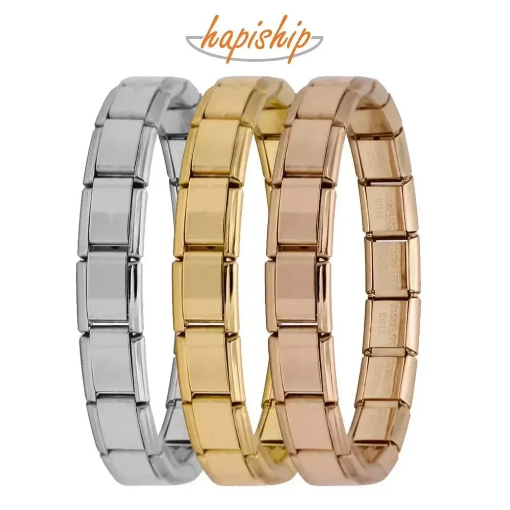Fashion Hapiship Women Wide Italian Elastic Charm Bracelet, Stainless Steel Bangle Jewelry for Stylish Everyday Wear
