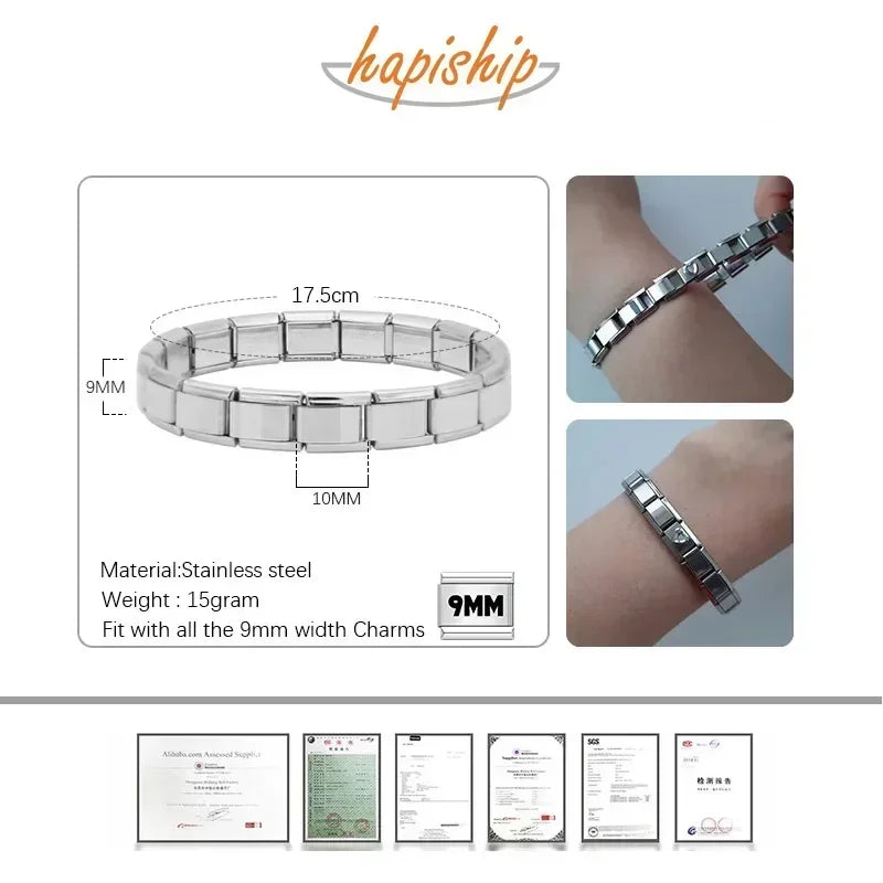 Fashion Hapiship Women Wide Italian Elastic Charm Bracelet, Stainless Steel Bangle Jewelry for Stylish Everyday Wear