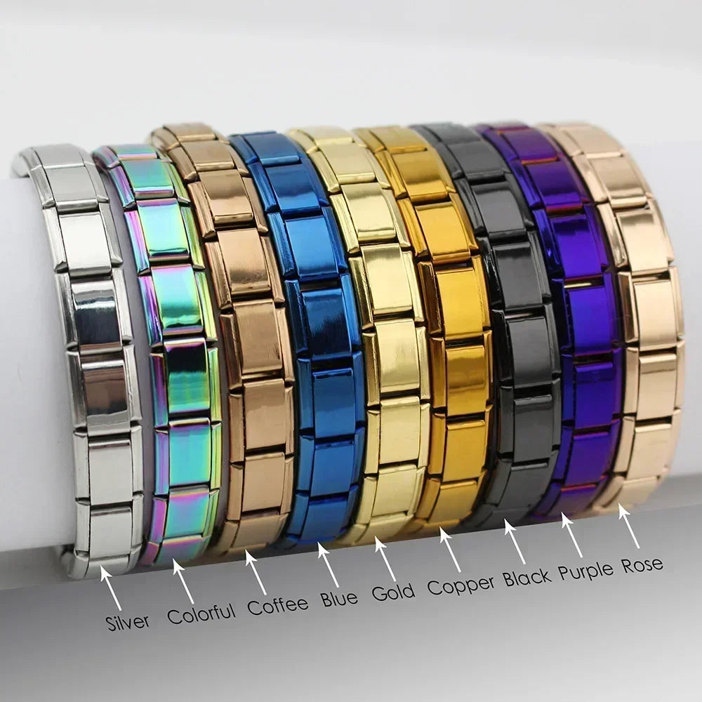 Fashion Hapiship Women Wide Italian Elastic Charm Bracelet, Stainless Steel Bangle Jewelry for Stylish Everyday Wear