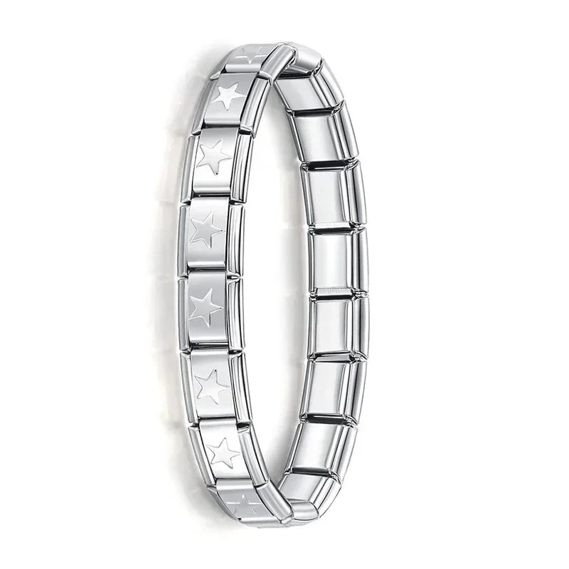 Fashion Hapiship Women Wide Italian Elastic Charm Bracelet, Stainless Steel Bangle Jewelry for Stylish Everyday Wear