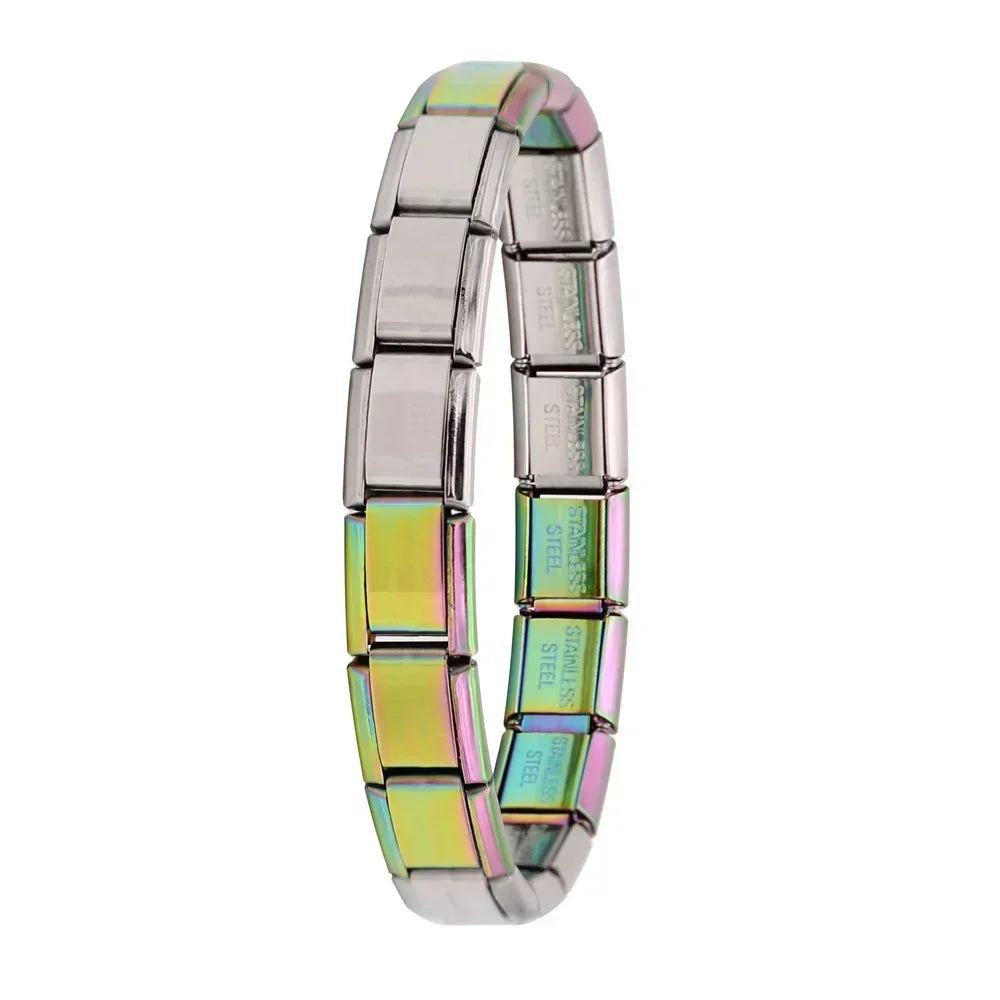 Fashion Hapiship Women Wide Italian Elastic Charm Bracelet, Stainless Steel Bangle Jewelry for Stylish Everyday Wear