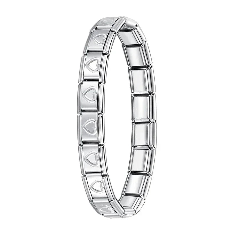 Fashion Hapiship Women Wide Italian Elastic Charm Bracelet, Stainless Steel Bangle Jewelry for Stylish Everyday Wear