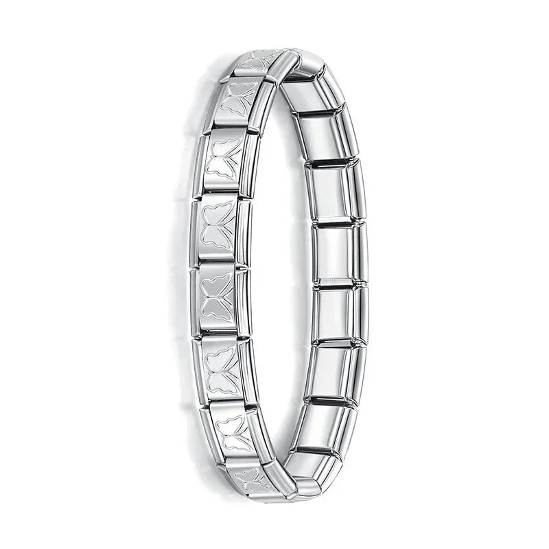 Fashion Hapiship Women Wide Italian Elastic Charm Bracelet, Stainless Steel Bangle Jewelry for Stylish Everyday Wear