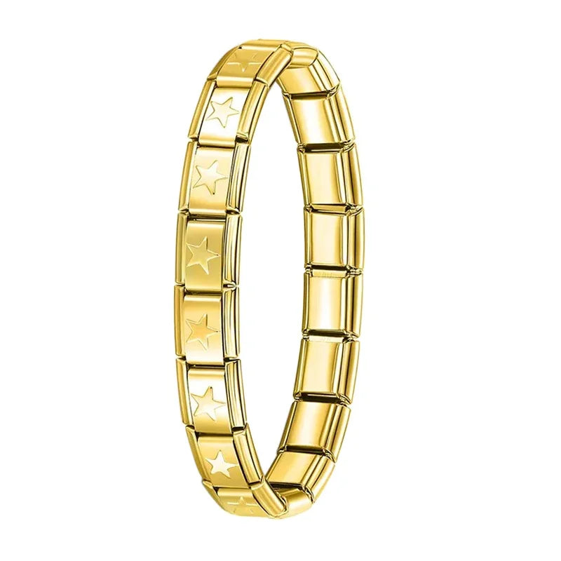 Fashion Hapiship Women Wide Italian Elastic Charm Bracelet, Stainless Steel Bangle Jewelry for Stylish Everyday Wear