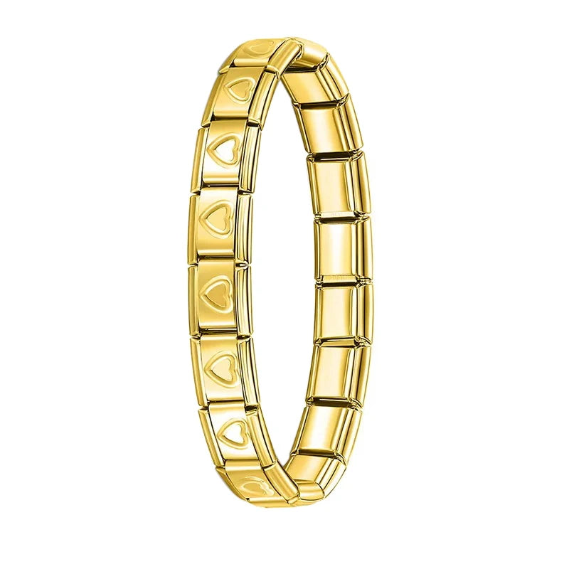 Fashion Hapiship Women Wide Italian Elastic Charm Bracelet, Stainless Steel Bangle Jewelry for Stylish Everyday Wear