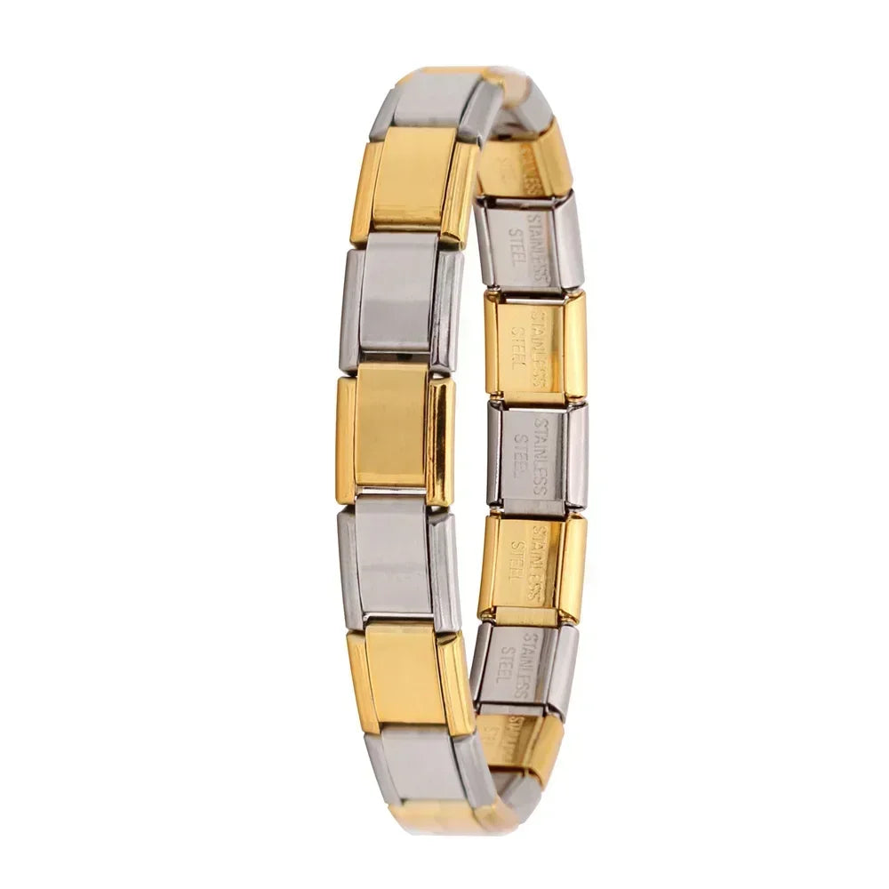 Fashion Hapiship Women Wide Italian Elastic Charm Bracelet, Stainless Steel Bangle Jewelry for Stylish Everyday Wear