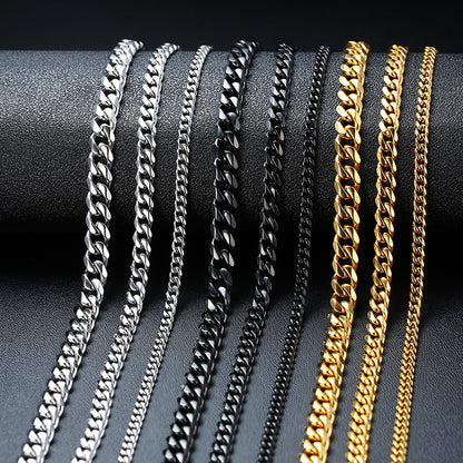 Basic Punk Cuban Chain Necklace for Men Women, Vintage Gold Solid Metal Curb Link Choker, Stainless Steel Jewelry
