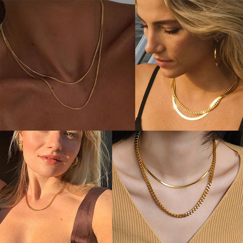 Basic Punk Cuban Chain Necklace for Men Women, Vintage Gold Solid Metal Curb Link Choker, Stainless Steel Jewelry