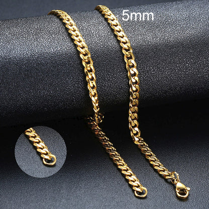 Basic Punk Cuban Chain Necklace for Men Women, Vintage Gold Solid Metal Curb Link Choker, Stainless Steel Jewelry