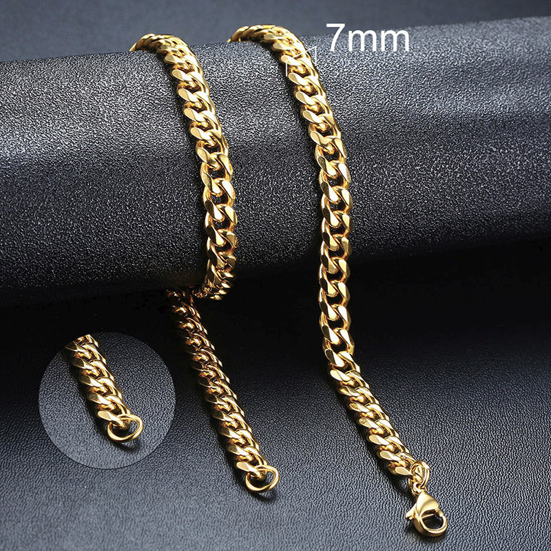 Basic Punk Cuban Chain Necklace for Men Women, Vintage Gold Solid Metal Curb Link Choker, Stainless Steel Jewelry