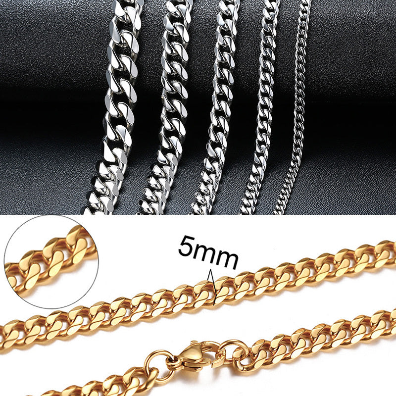 Basic Punk Cuban Chain Necklace for Men Women, Vintage Gold Solid Metal Curb Link Choker, Stainless Steel Jewelry