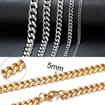 Basic Punk Cuban Chain Necklace for Men Women, Vintage Gold Solid Metal Curb Link Choker, Stainless Steel Jewelry