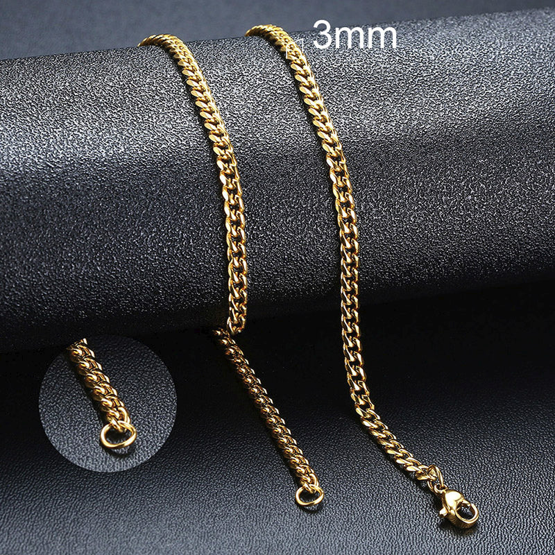Basic Punk Cuban Chain Necklace for Men Women, Vintage Gold Solid Metal Curb Link Choker, Stainless Steel Jewelry