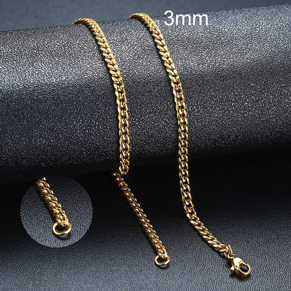 Basic Punk Cuban Chain Necklace for Men Women, Vintage Gold Solid Metal Curb Link Choker, Stainless Steel Jewelry