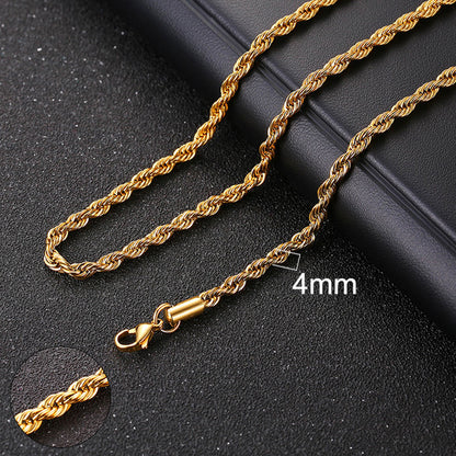 Basic Punk Cuban Chain Necklace for Men Women, Vintage Gold Solid Metal Curb Link Choker, Stainless Steel Jewelry
