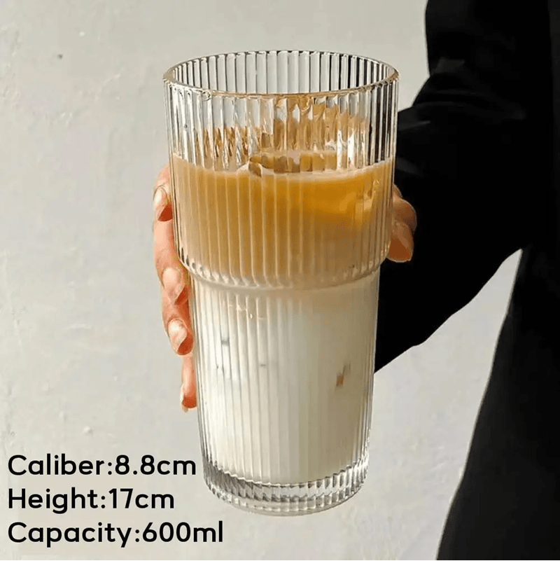 SleekStripe 600 Ml Striped Glass Coffee And Drink Tumbler 2