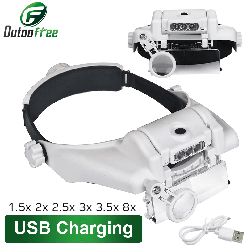 USB Rechargeable LED Glasses Magnifier for Precision Work