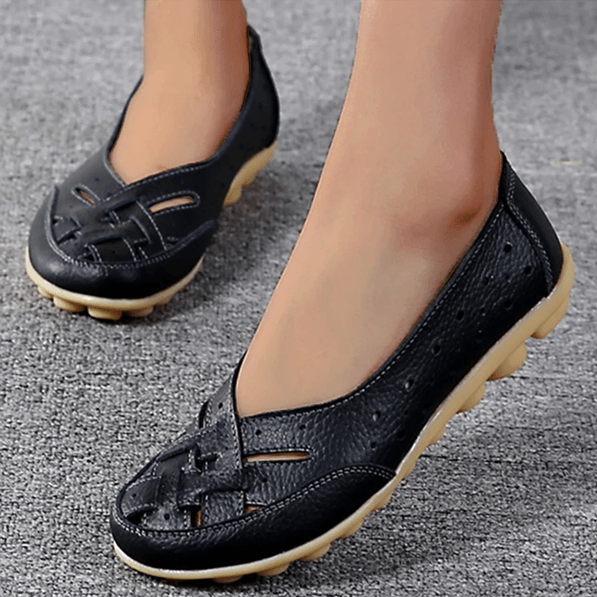 SoftStep Genuine Leather Hollow SlipOn Ballet Flats