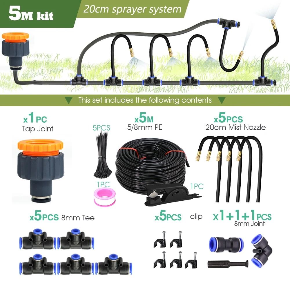 Flexible Garden Misting Cooling Kit With 8mm Hose For DIY Patio Watering And Fogging Irrigation 6