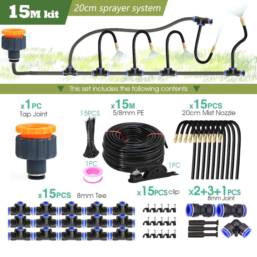 Flexible Garden Misting Cooling Kit With 8mm Hose For DIY Patio Watering And Fogging Irrigation 10