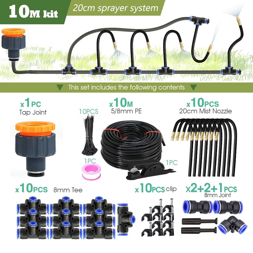 Flexible Garden Misting Cooling Kit With 8mm Hose For DIY Patio Watering And Fogging Irrigation 11