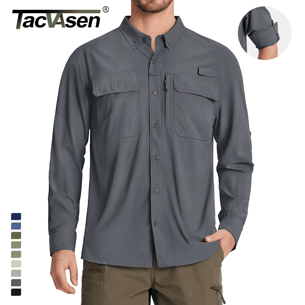 Men Fishing Shirt, Quick-Dry Long Sleeve Mesh Breathable Outdoor Shirt for Hiking, Work & Cargo