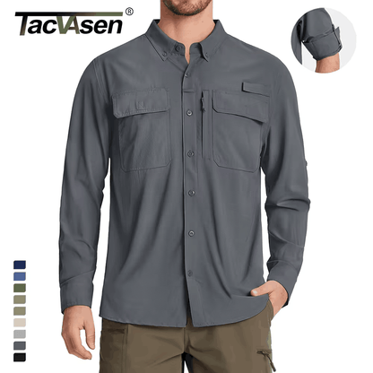 Men Fishing Shirt, Quick-Dry Long Sleeve Mesh Breathable Outdoor Shirt for Hiking, Work & Cargo