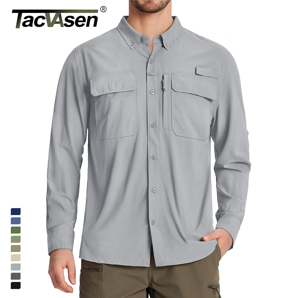 Men Fishing Shirt QuickDry Long Sleeve Mesh Breathable Outdoor Shirt For Hiking Work  Cargo 1