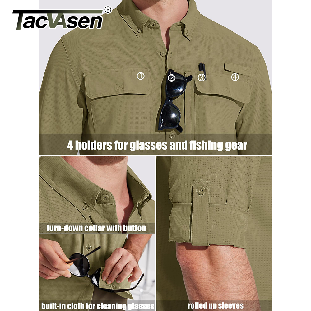 Men Fishing Shirt QuickDry Long Sleeve Mesh Breathable Outdoor Shirt For Hiking Work  Cargo 3