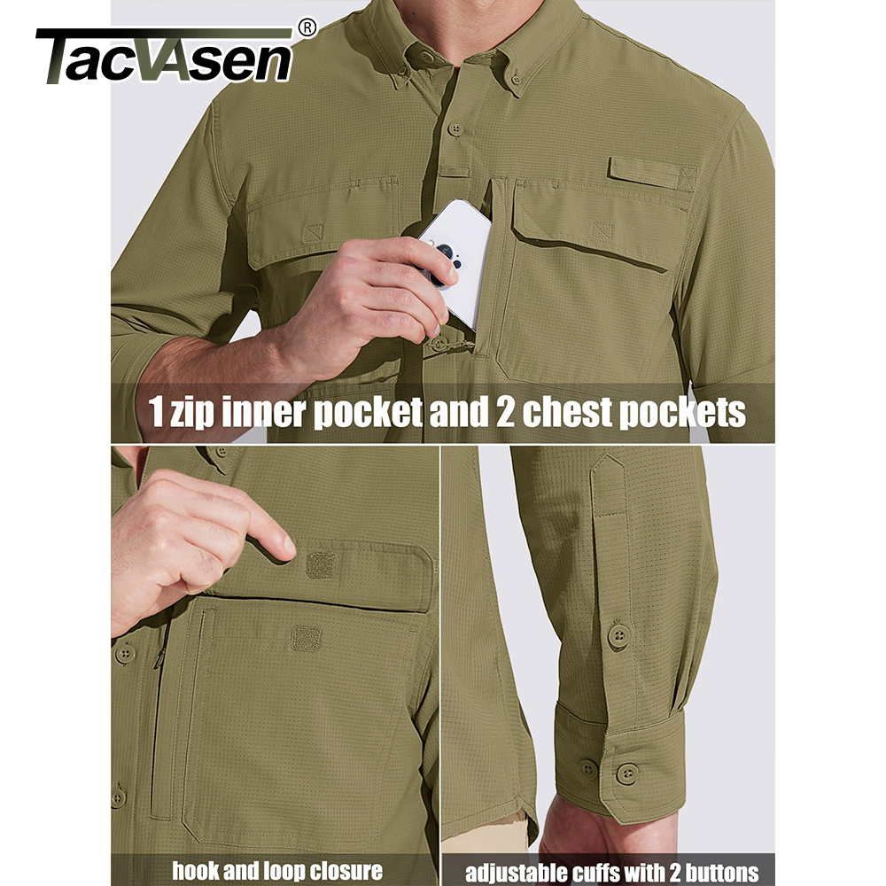 Men Fishing Shirt QuickDry Long Sleeve Mesh Breathable Outdoor Shirt For Hiking Work  Cargo 4