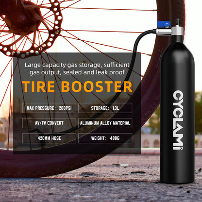 High-Pressure Aluminum Alloy 1.3L MTB Road Inflator Tyre Air Bottle, Tubeless Tire Booster with Valve Gas Cylinder