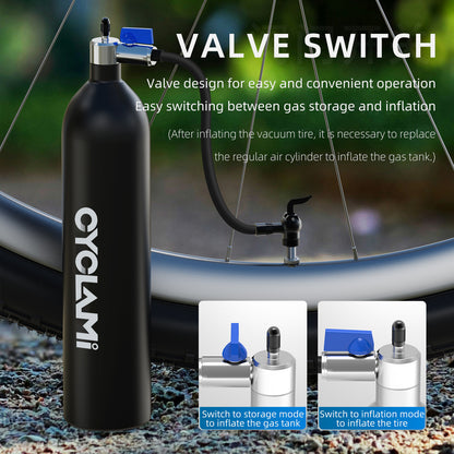 High-Pressure Aluminum Alloy 1.3L MTB Road Inflator Tyre Air Bottle, Tubeless Tire Booster with Valve Gas Cylinder