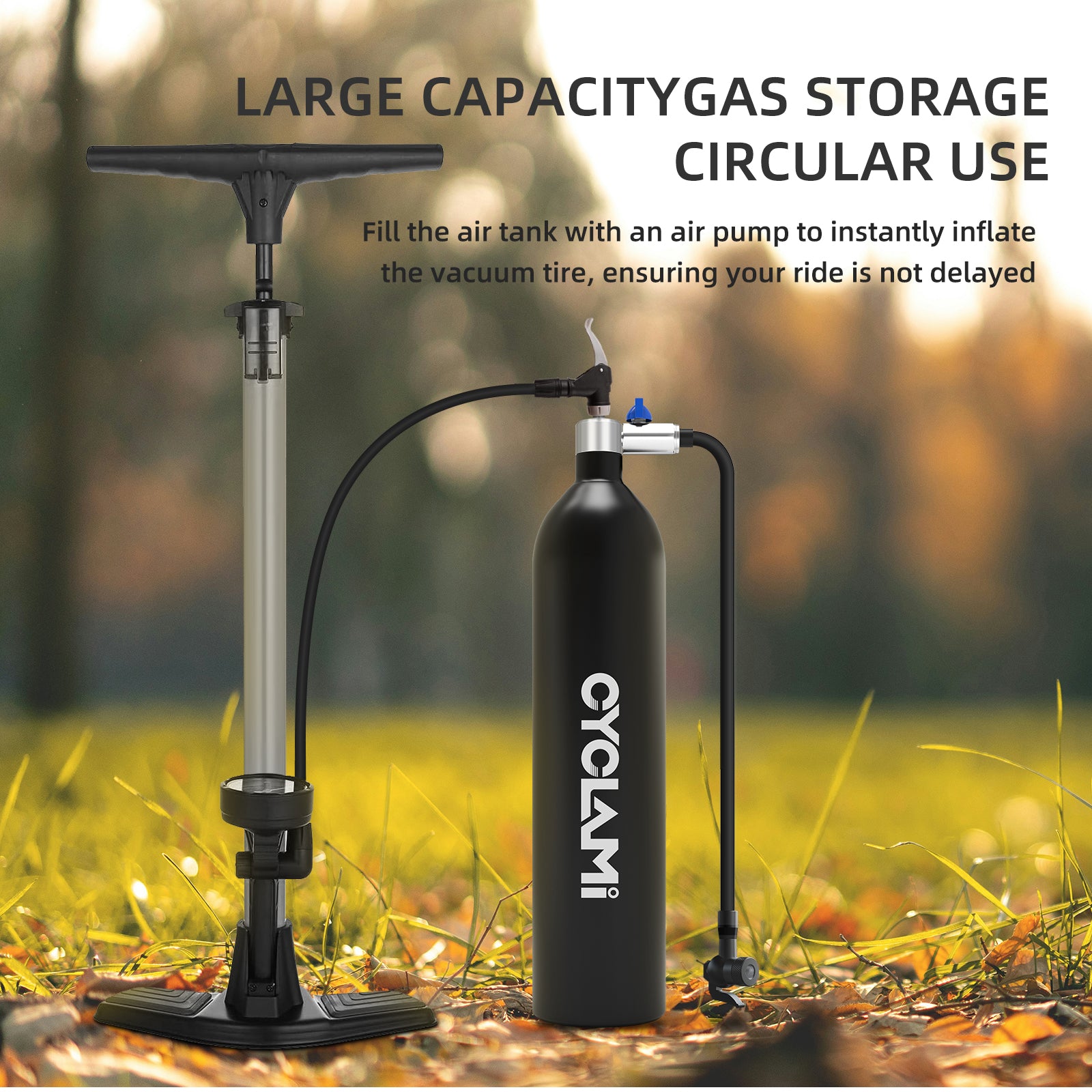 High-Pressure Aluminum Alloy 1.3L MTB Road Inflator Tyre Air Bottle, Tubeless Tire Booster with Valve Gas Cylinder