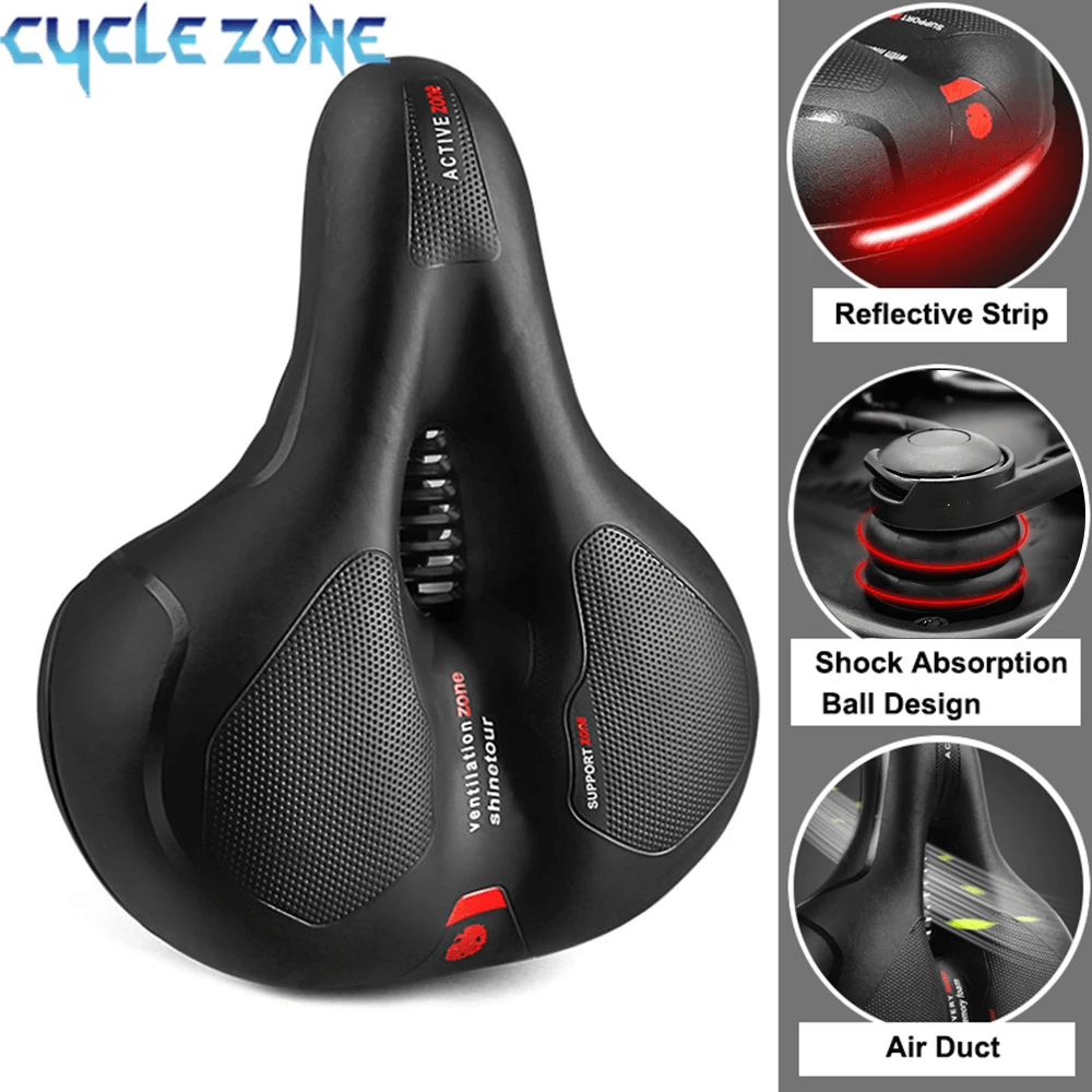 Comfort Bike Saddle with Shock Absorption and Safety Warning