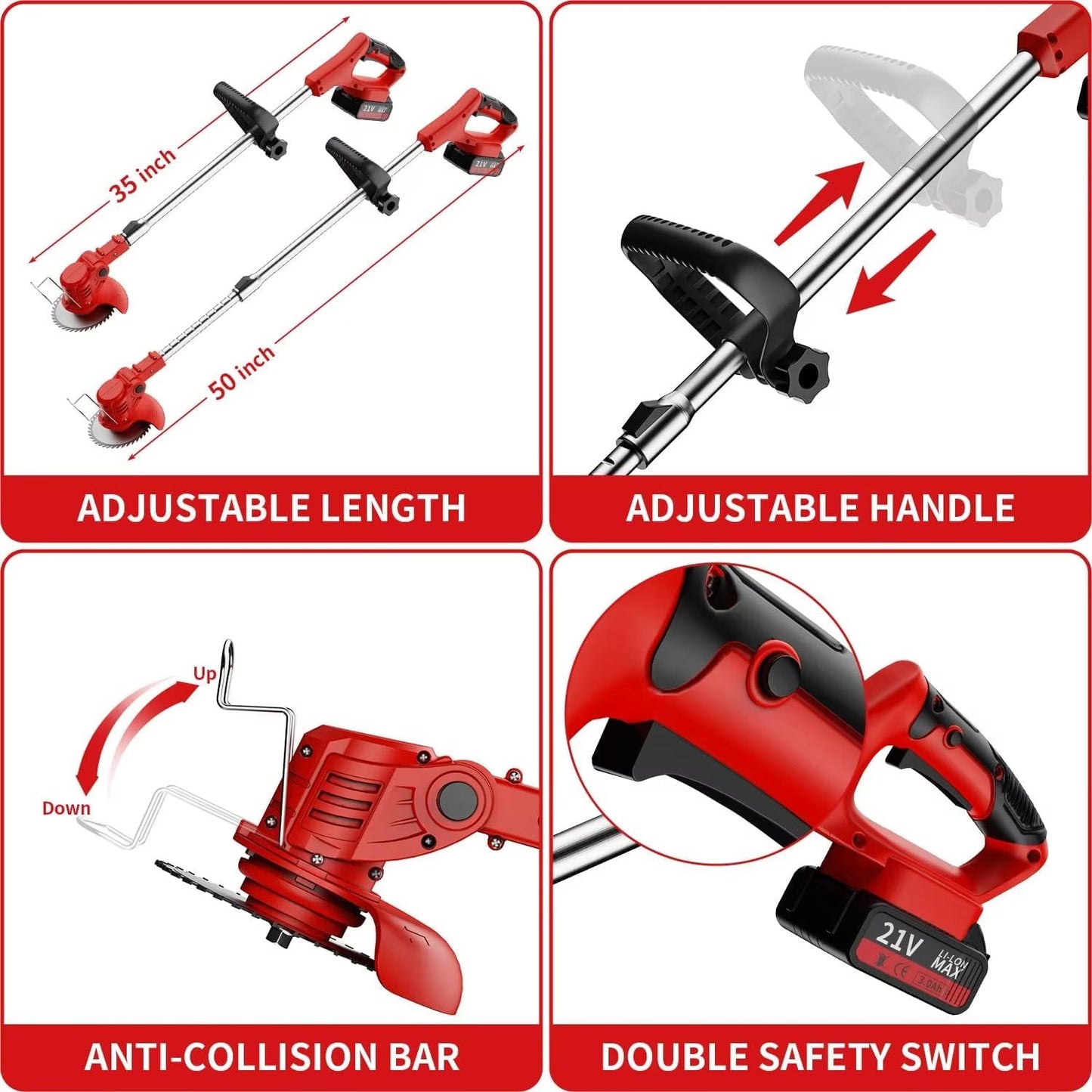 Premium 3in1 Cordless Lawn Trimmer And Weed Wacker With Dual Batteries  Grass Edger And Brush Cutte 3