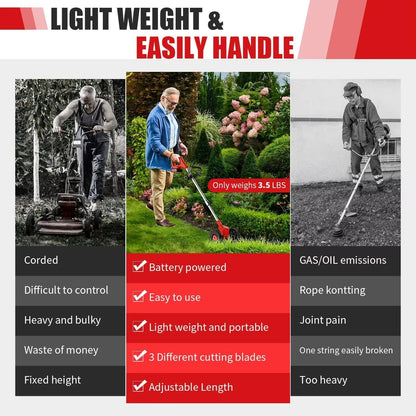 Premium 3in1 Cordless Lawn Trimmer And Weed Wacker With Dual Batteries  Grass Edger And Brush Cutte 5